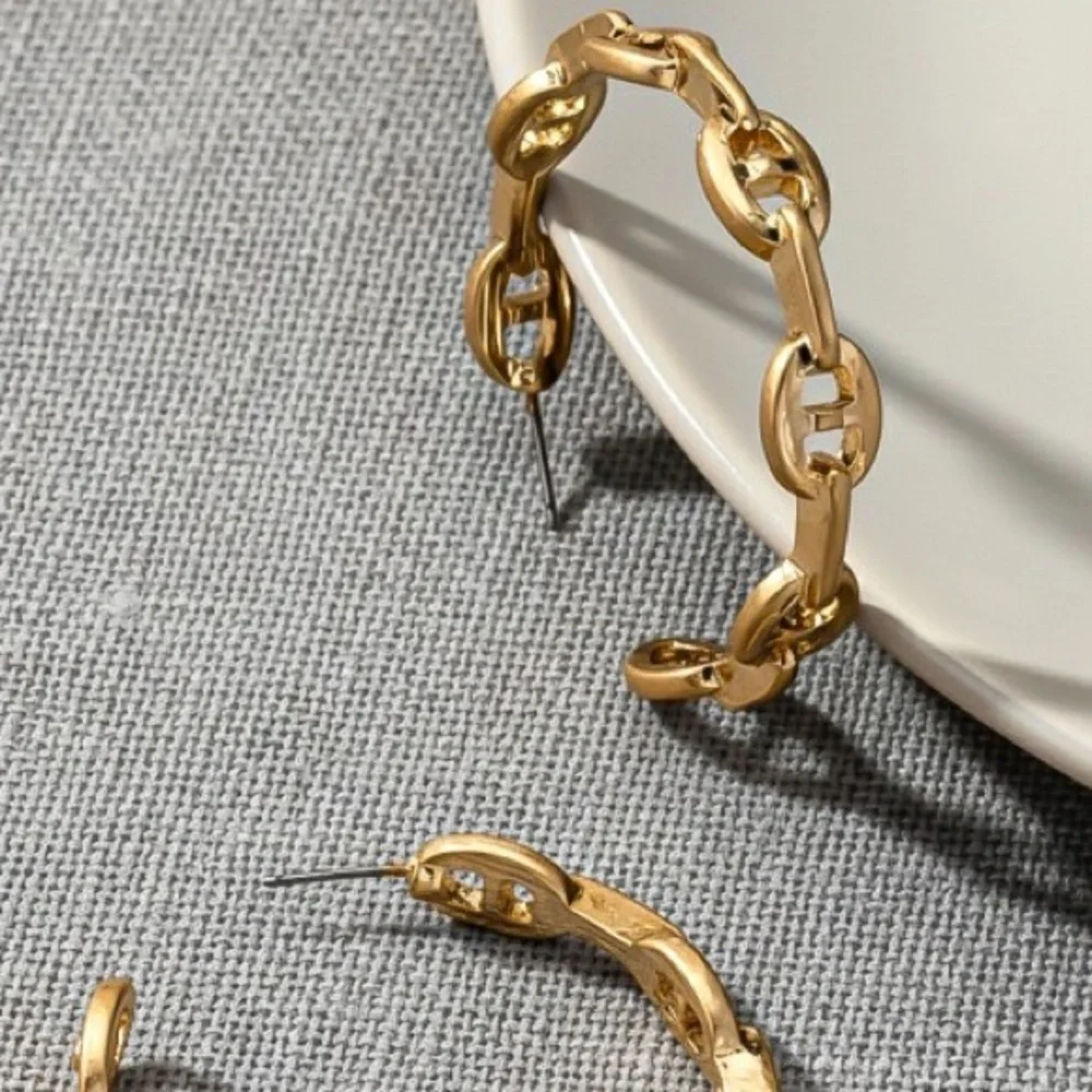 Gold Link Chain Hoop Earrings (9004)